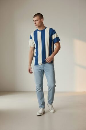 Boys Regular Fit Round Neck Stripe T-Shirt Blue/White color Stripes