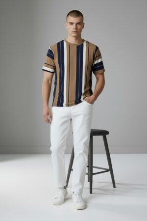 Boys Regular Fit Round Neck Stripe T-Shirt Multicolor