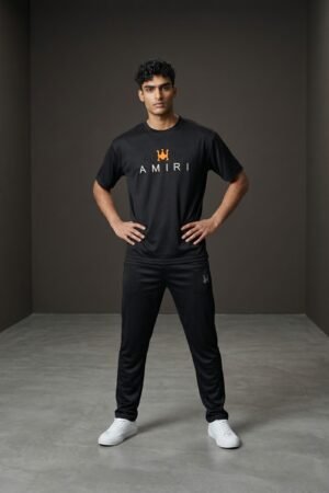 Men's Amri Embroidery half Sleeve T-Shirt & Trouser for Summer in Black color