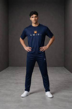 Men's Amri Embroidery half Sleeve T-Shirt & Trouser for Summer in Navy Blue color
