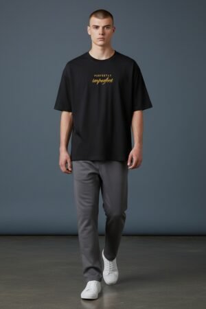 Men's Oversize Down Shoulder T-Shirt Black color