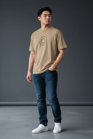Men's Oversize Down Shoulder T-Shirt Light Brown color