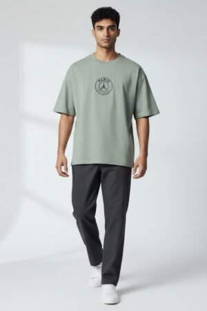 Men's Oversize Down Shoulder T-Shirt Light Green color