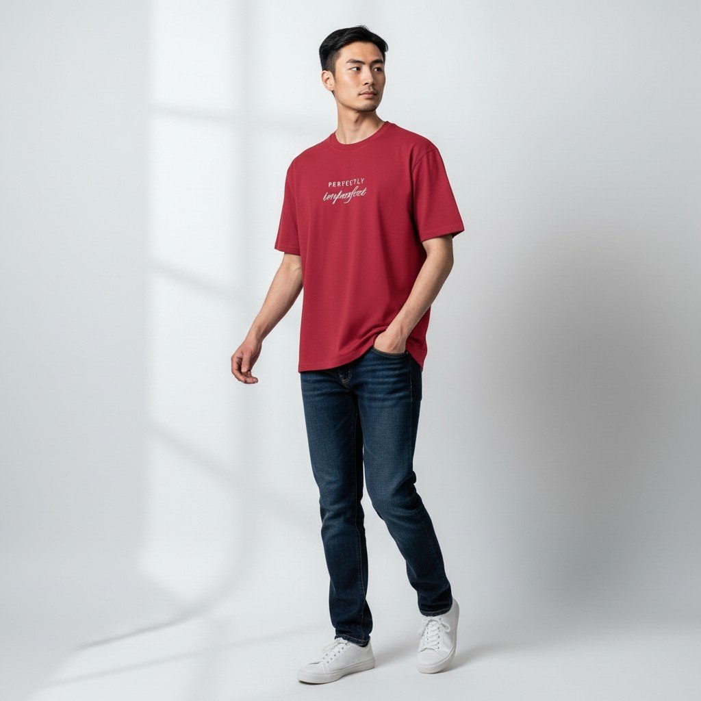 Men’s Oversize Down Shoulder T-Shirt Red color - Image 2
