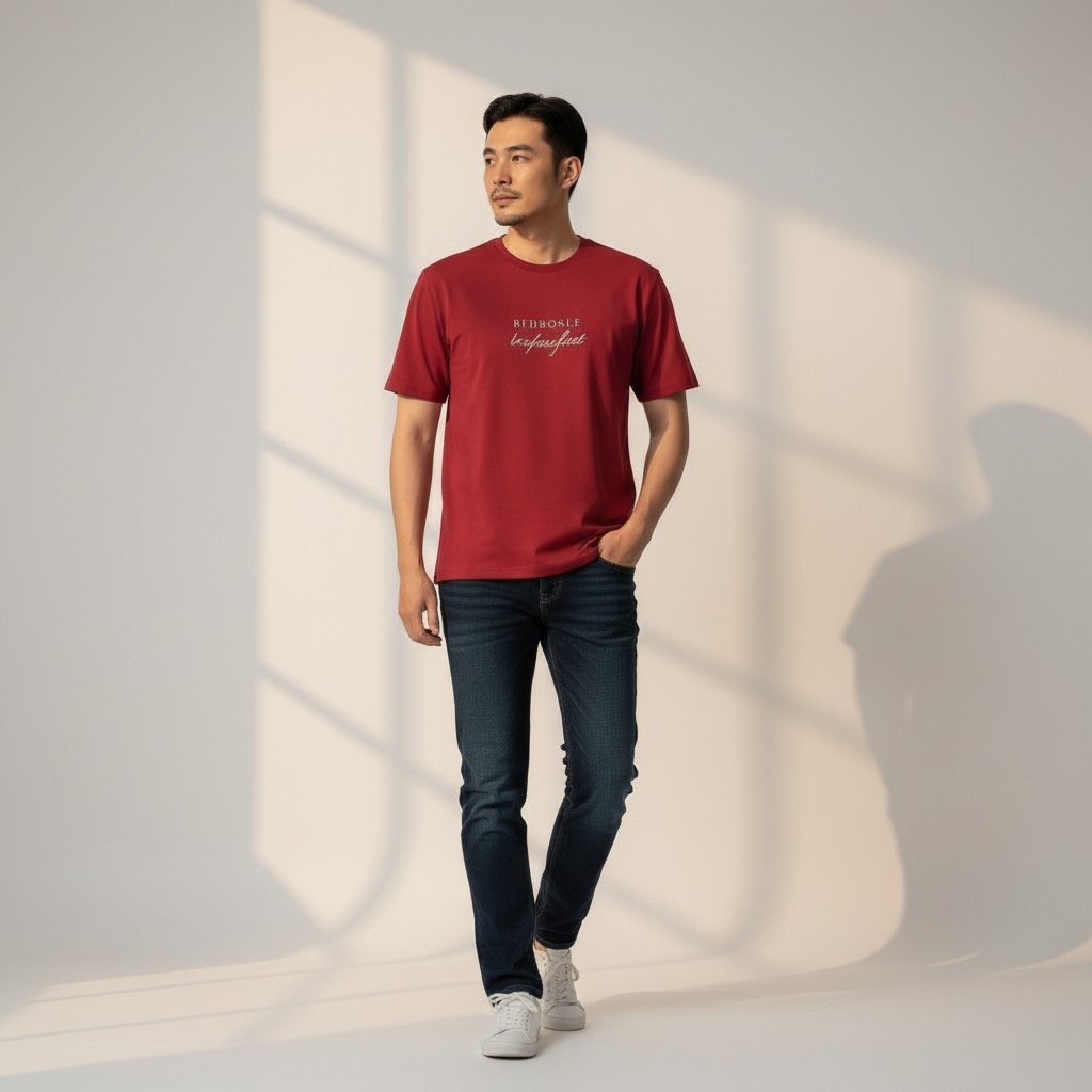 Men’s Oversize Down Shoulder T-Shirt Red color - Image 3