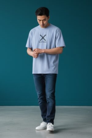 Men’s Oversize Down Shoulder T-Shirt Light Blue color