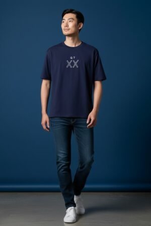 Men’s Oversize Down Shoulder T-Shirt Navy Blue color